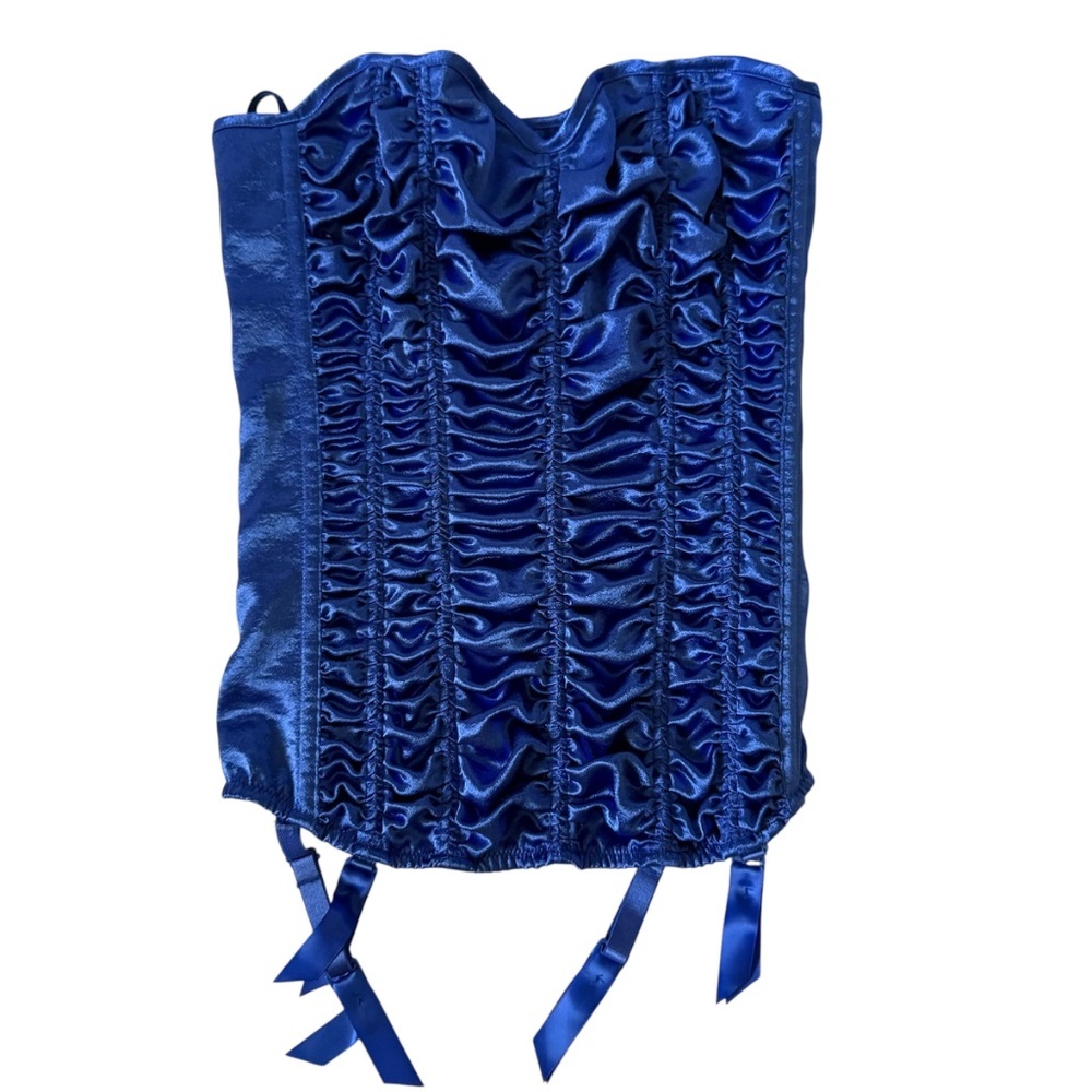 Fredrick's Of Hollywood Blue Ruched Sweetheart Strapless Corset Size 32 Coquette